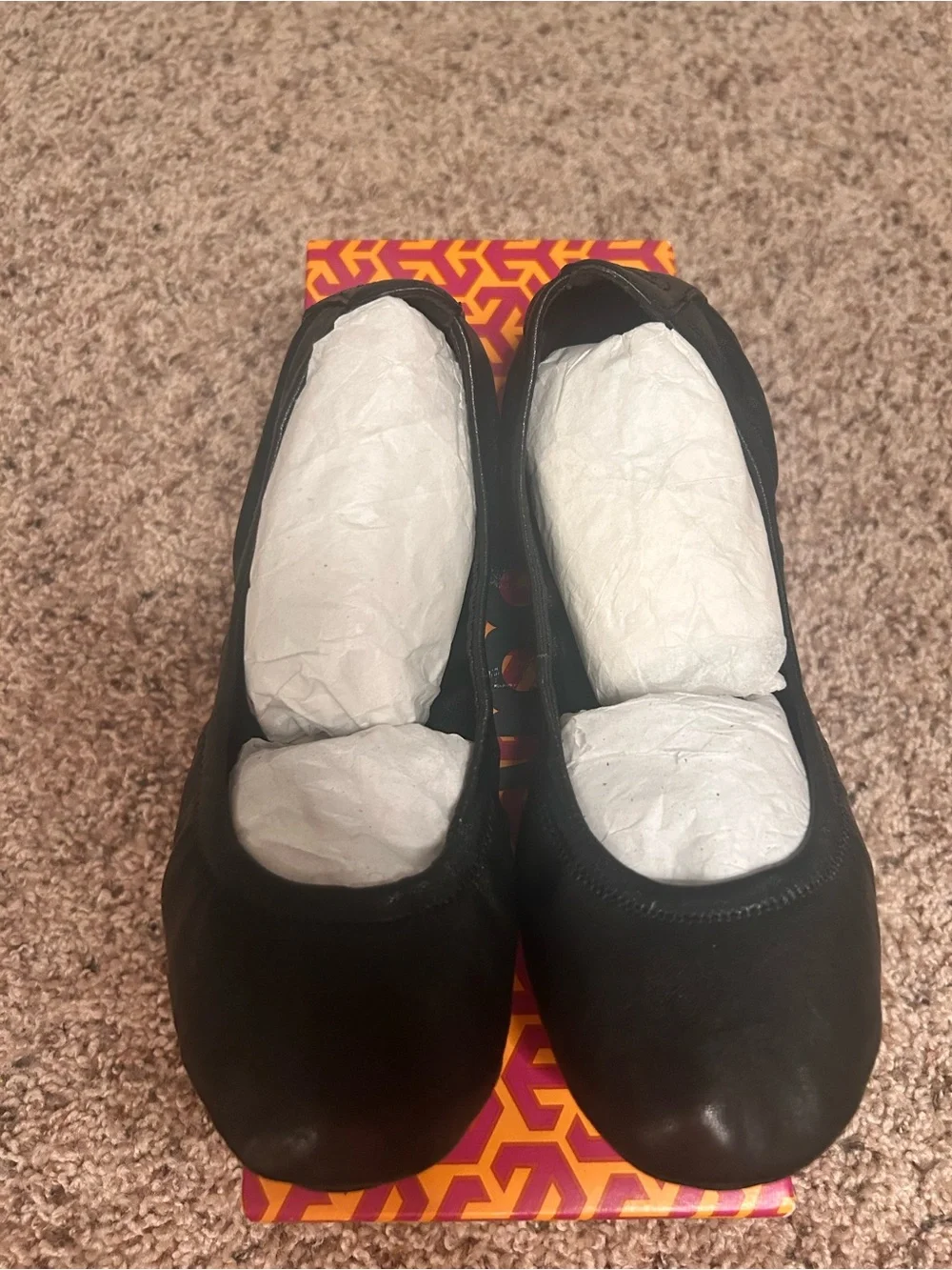 Tory Burch Eddie Lamb Leather Black Ballet Flats